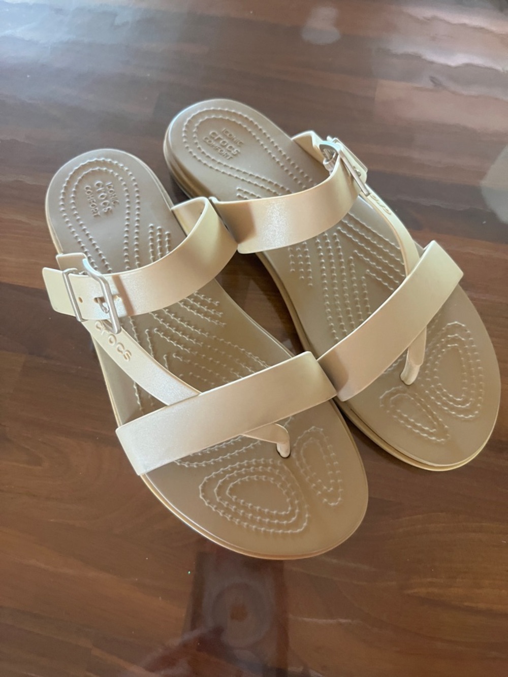 CROCS Women's Metallic Taupe Double Strap Sandal